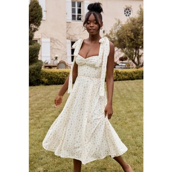 💕HOUSE OF CB💕 Alicia Midi Sundress ~ Lemon Floral Print Large - Picture 6 of 16